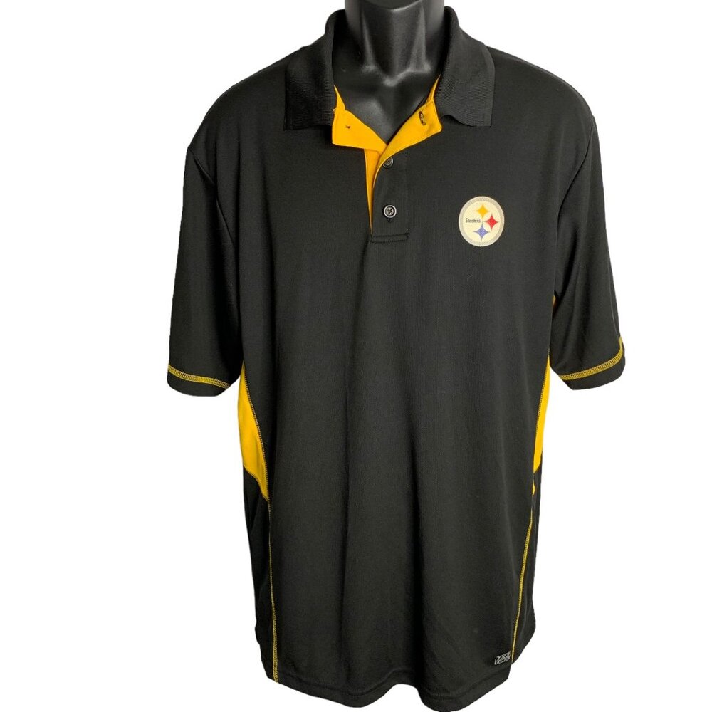 NFL Steelers TX3 Cool Polo Shirt L Black Short Sleeves Buttons Athletic Football